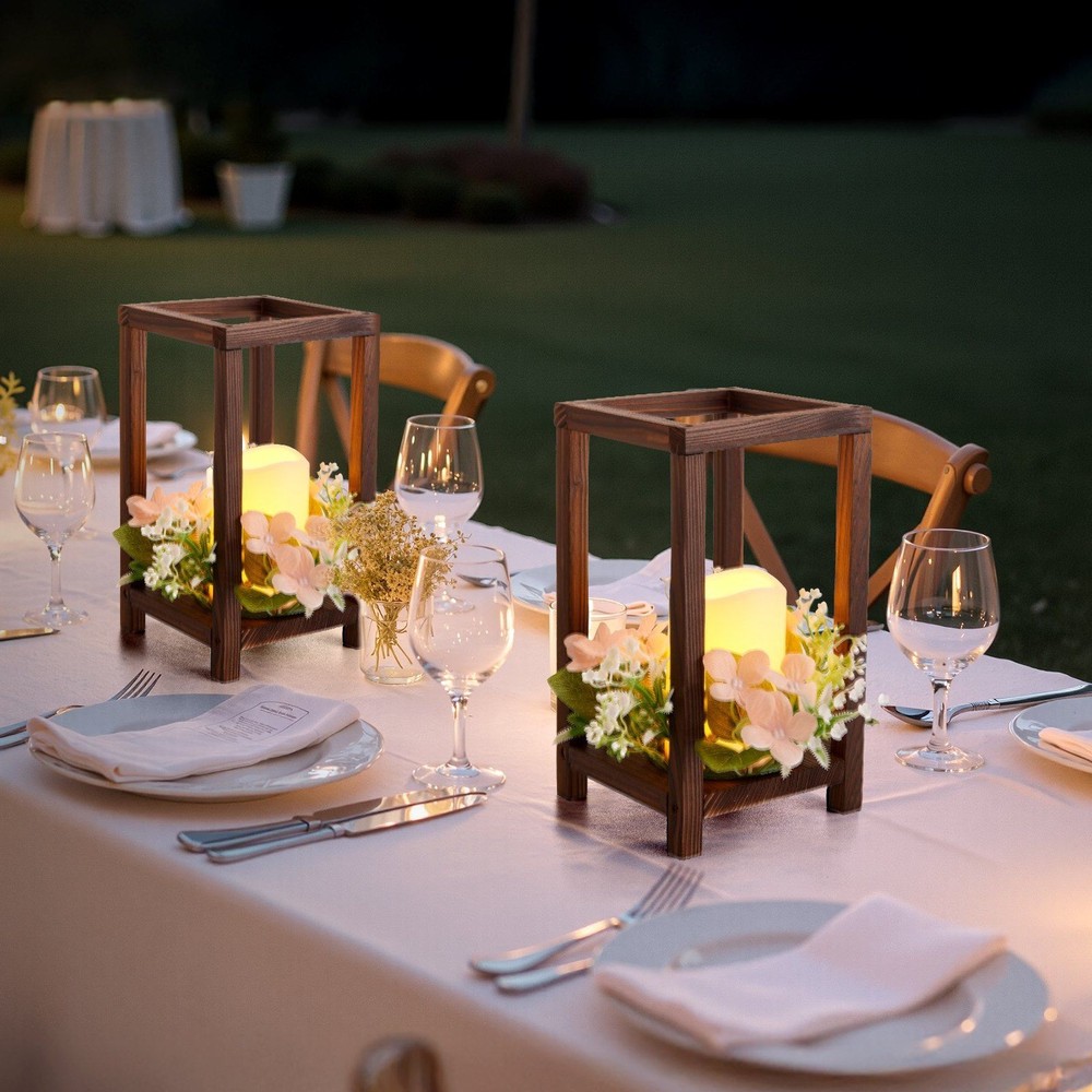 Rustic Cedar Lantern Set: 24pcs Carbonized Wooden Frames for Wedding Decor