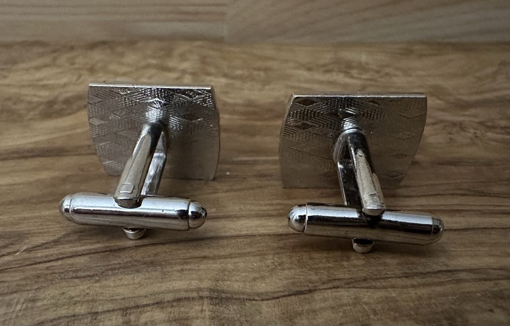 Silver And Black Striped Rectangle Cufflinks