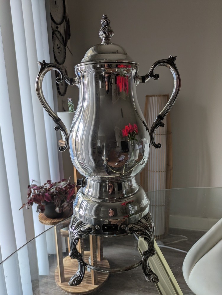 Vintage silverplate electric coffe server FB Rogers & Victorian samovar 2 pc