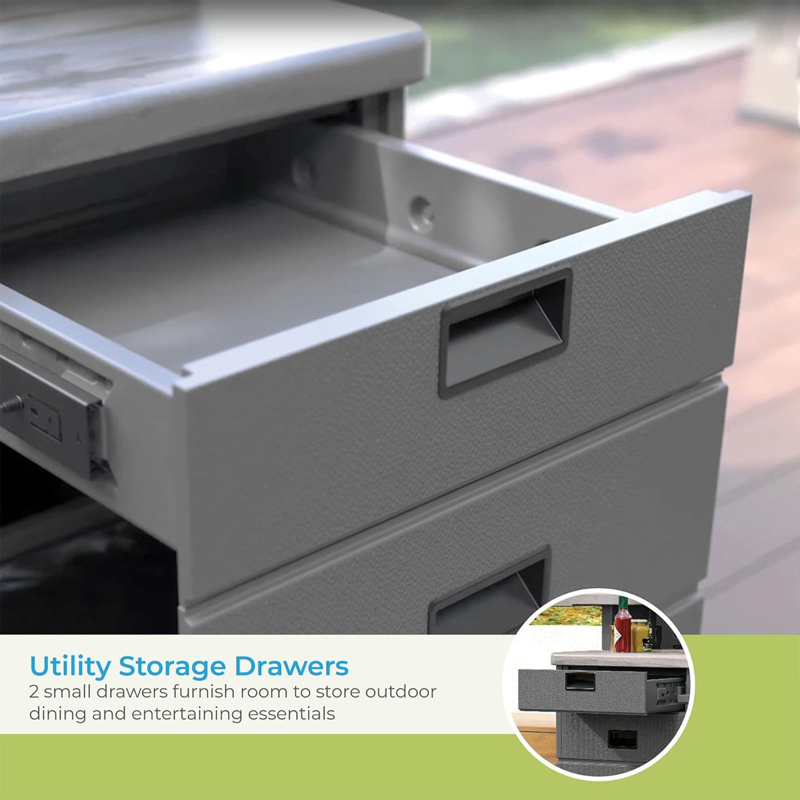 Suncast Backyard Oasis Entertainment Bar with Pull-Out Drawers & Shelves, Marble