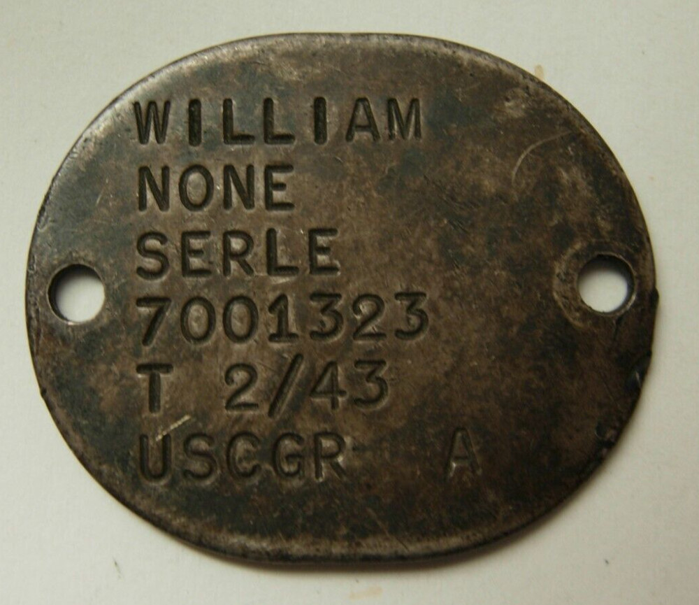 WW2 Coast Guard Sterling Silver Dog Tag - William Serle 2/43 USCGR - XB