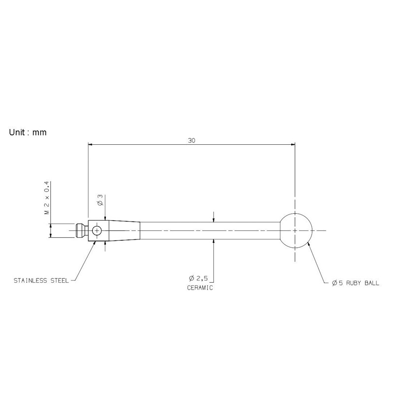 CMM Styli M2 Thread 5mm Ruby Ball Tips Ceramic Stem Length 30mm for A-5003-4779