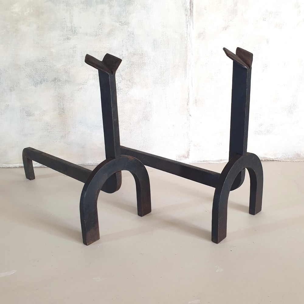French Modernist Mid Century Andirons/Firedogs