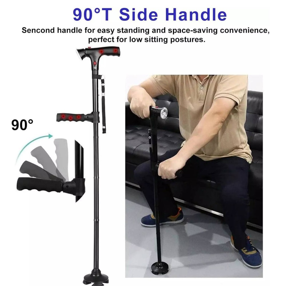 1PC Durable Aluminum Adjustable Walking Cane 4-Section Collapsible Design