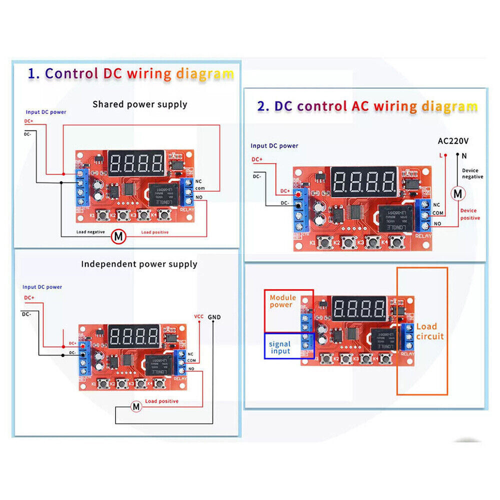 2X DC12V 10A Adjustable Time Delay Relay Module LED Digital Timer Switch & Case