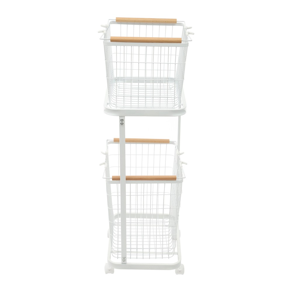 2 Tier White Laundry Basket With Wheels Metal Rectangular Laundry Basket