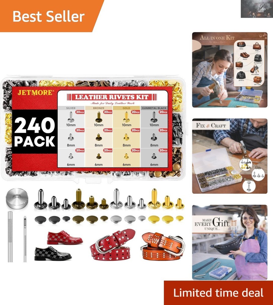 Durable 240 Set Leather Rivets in Brass - Includes Setting Tools & Storage