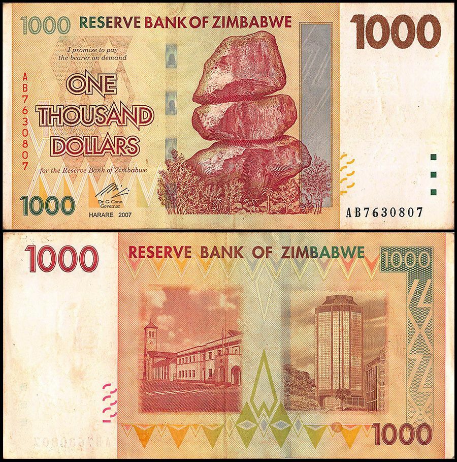 Zimbabwe 1000 Dollars, 2007, P-71, Used