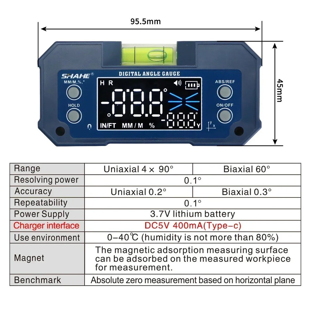 Dual Axis High Precision Level Gauge Digital Angle Meter With Wireless Optional
