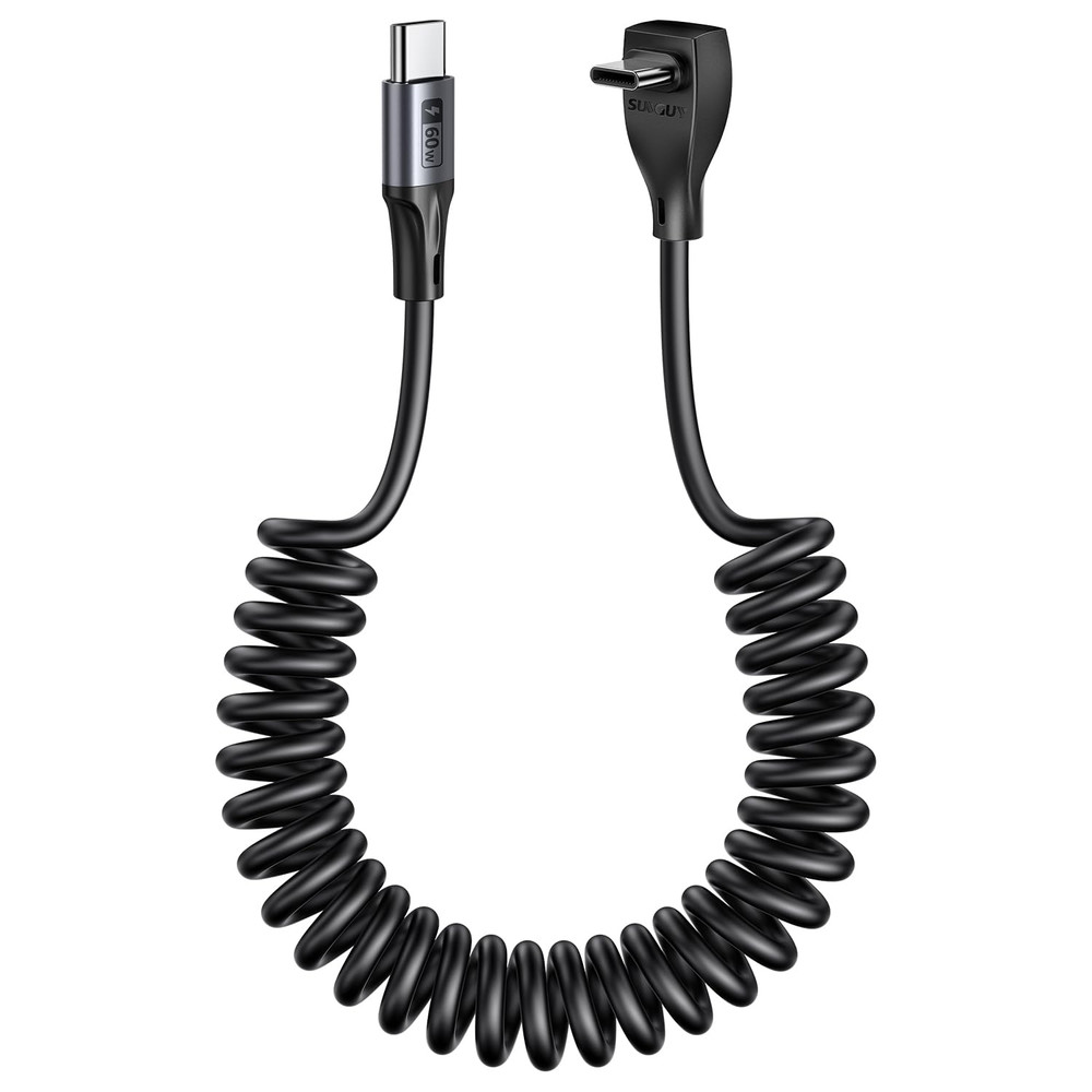Right Angle Coiled USB C Cable 5FT [Recommended Stretch Length:1.3Ft-3.3Ft] 1Pac