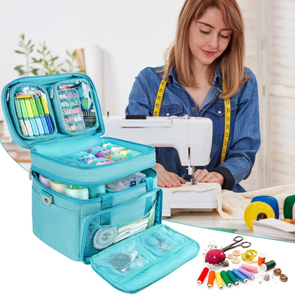 Sewing Organizer Bag, Double Layer Sewing Storage Bag with Shoulder Strap, 2 ...