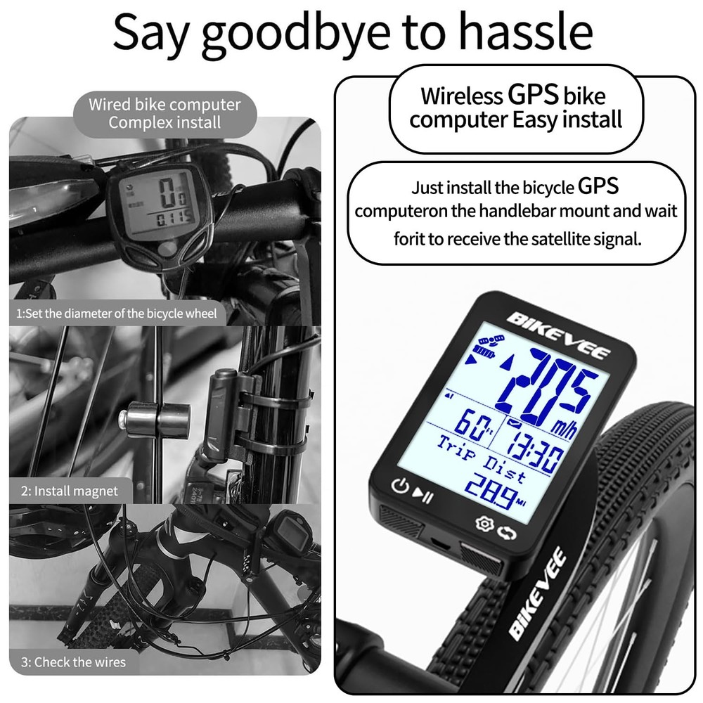 GPS Speedometer & Odometer - Wireless Bike Computer, Auto Start/Stop, Black