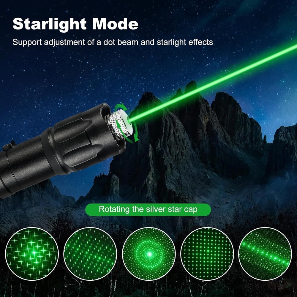 Rugged Green Laser Pointer - Long Range with USB Charging and Adjustable Light