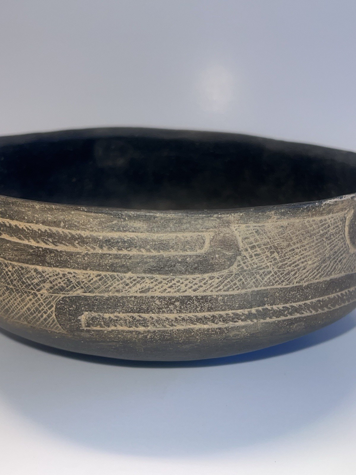Antique Native American Indian Caddo Friendship Clay Pottery Bowl; Highly Etched