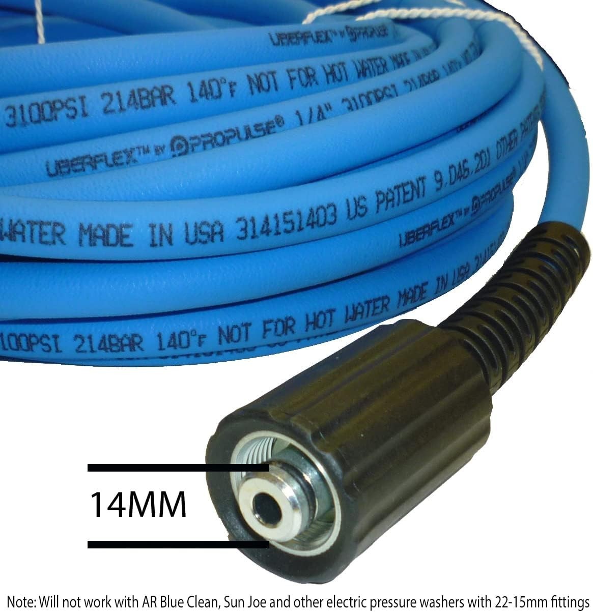UBERFLEX™ Kink Resistant Pressure Washer Hose 1/4", 3,100 PSI with (2) 22MM - Ma