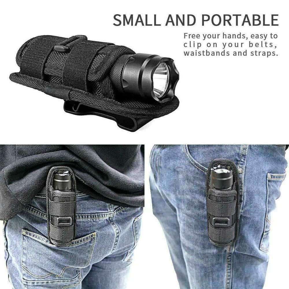 Tactical 360 Degrees Rotatable Flashlight Pouch Holster Torch Case Belt Holder