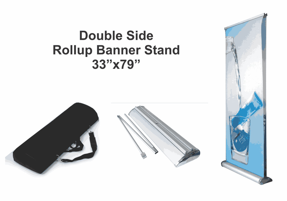 Double (2-side) Retractable Roll Up Banner Stand (Display), 33" x 79''