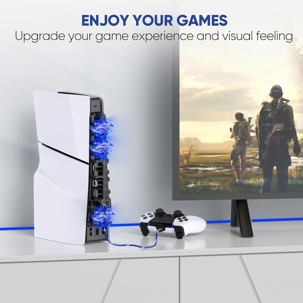 Enhanced PS5 Slim Cooling Fan - LED Light, Auto Memory Function, Compact Design