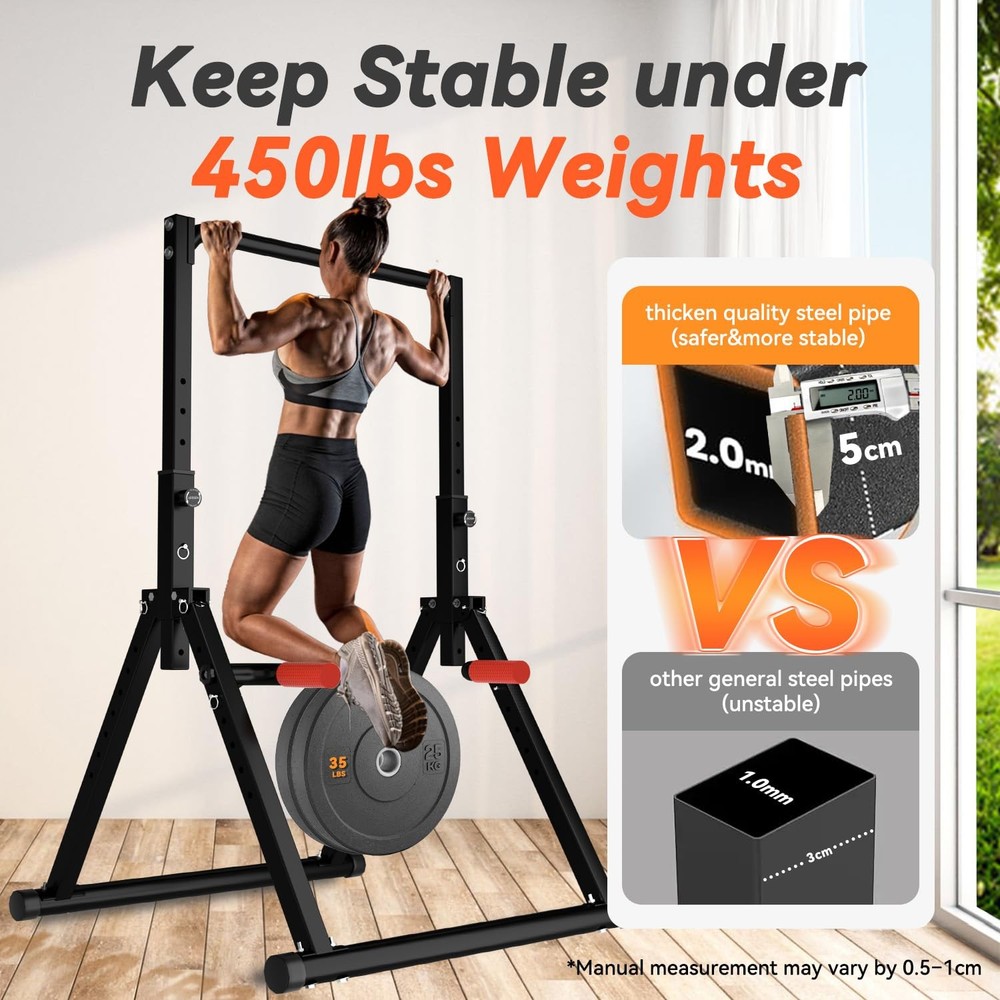 Power Tower Pull Up Dip Station Foldable, Pull Up Bar Station Adjustable, Mul...