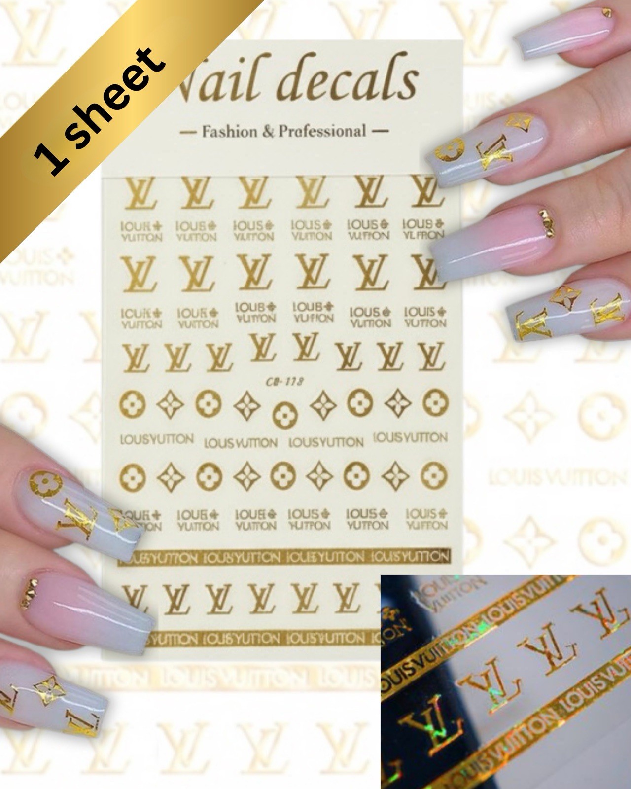 5D Embossed  Nail Art Stickers: Gold Holographic Luxury Craft Stickers 2026