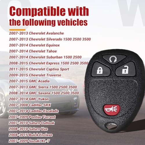 Key Fob Keyless Entry Remote Control Compatible with Chevy Silverado 4Btn, 2PC