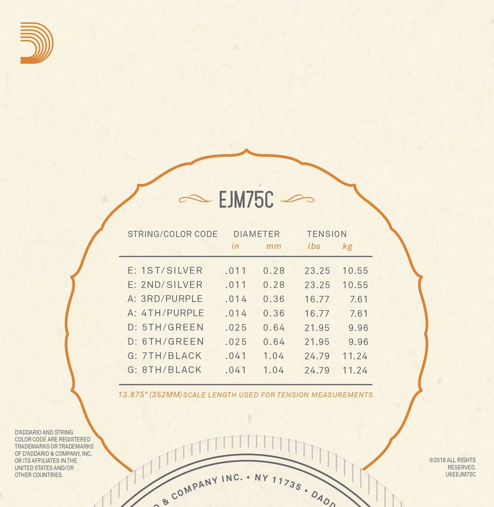 D'Addario Mandolin Strings 2 Sets Monel Medium Plus 11-41 Loop End
