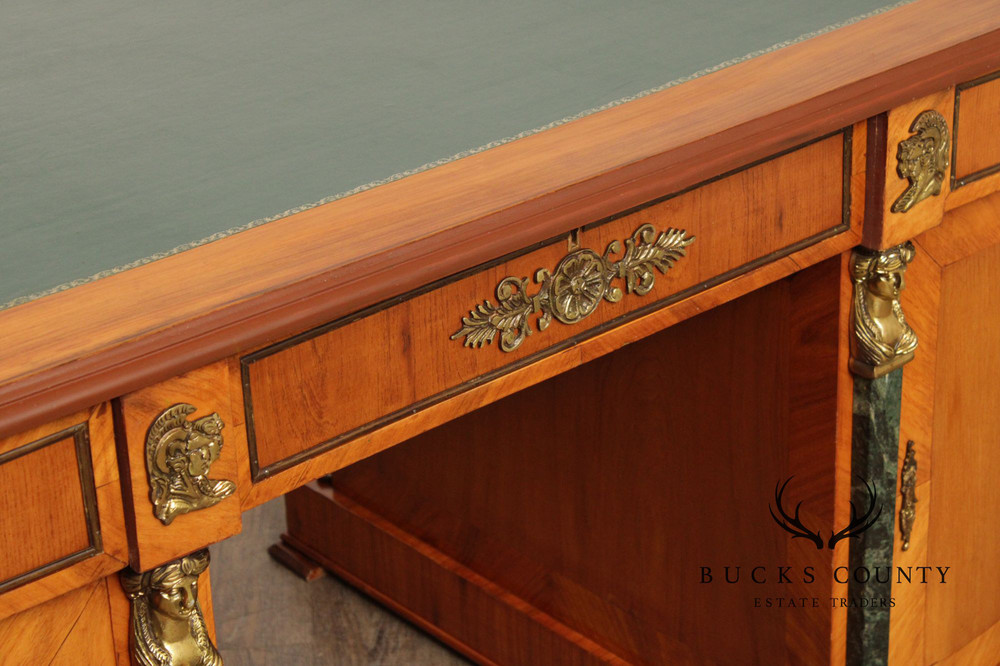 Classical Revival Walnut Ormolu Mounted Desk With Leather Top