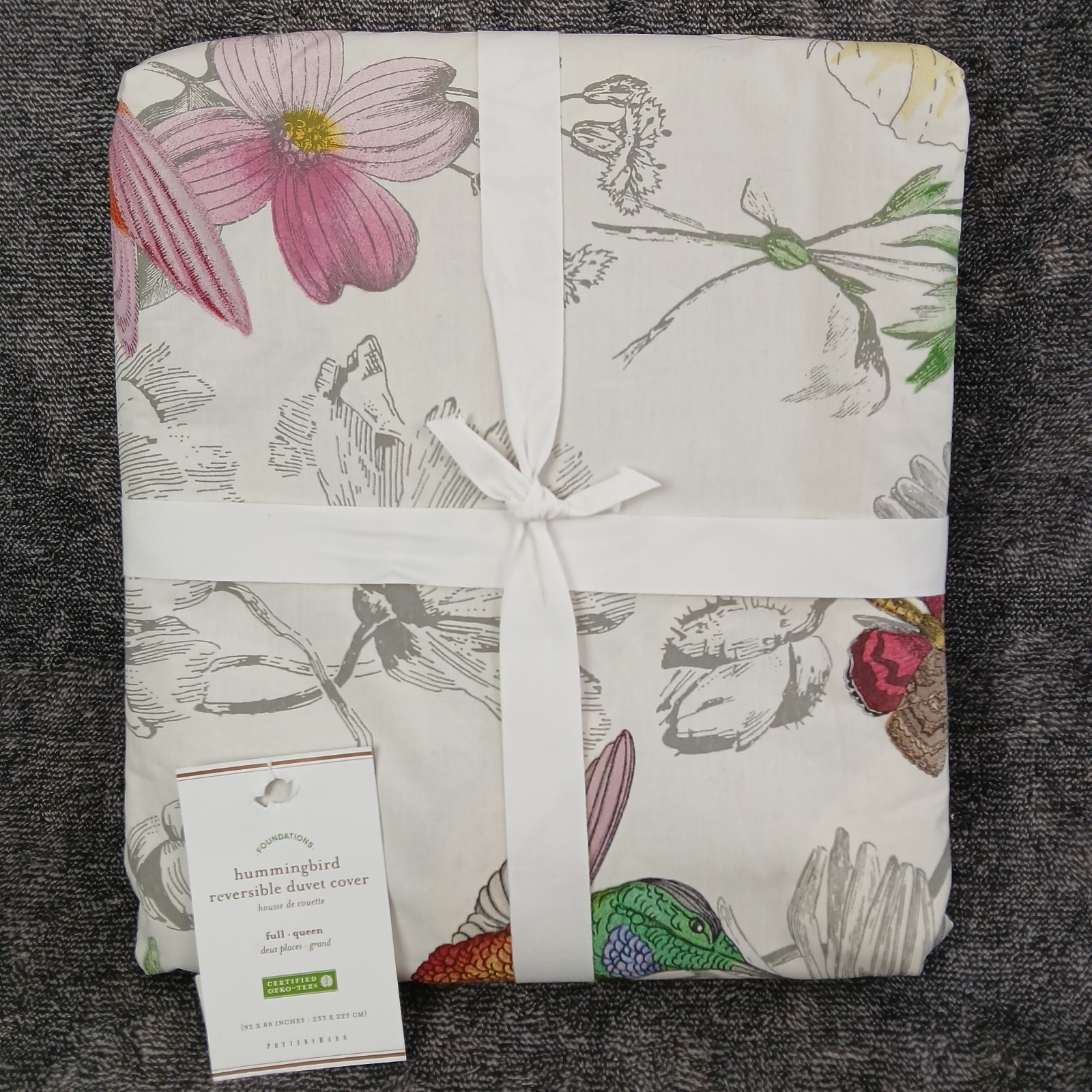 Pottery Barn Reversible Hummingbird Butterfly Duvet Cover Queen/Full Cotton New