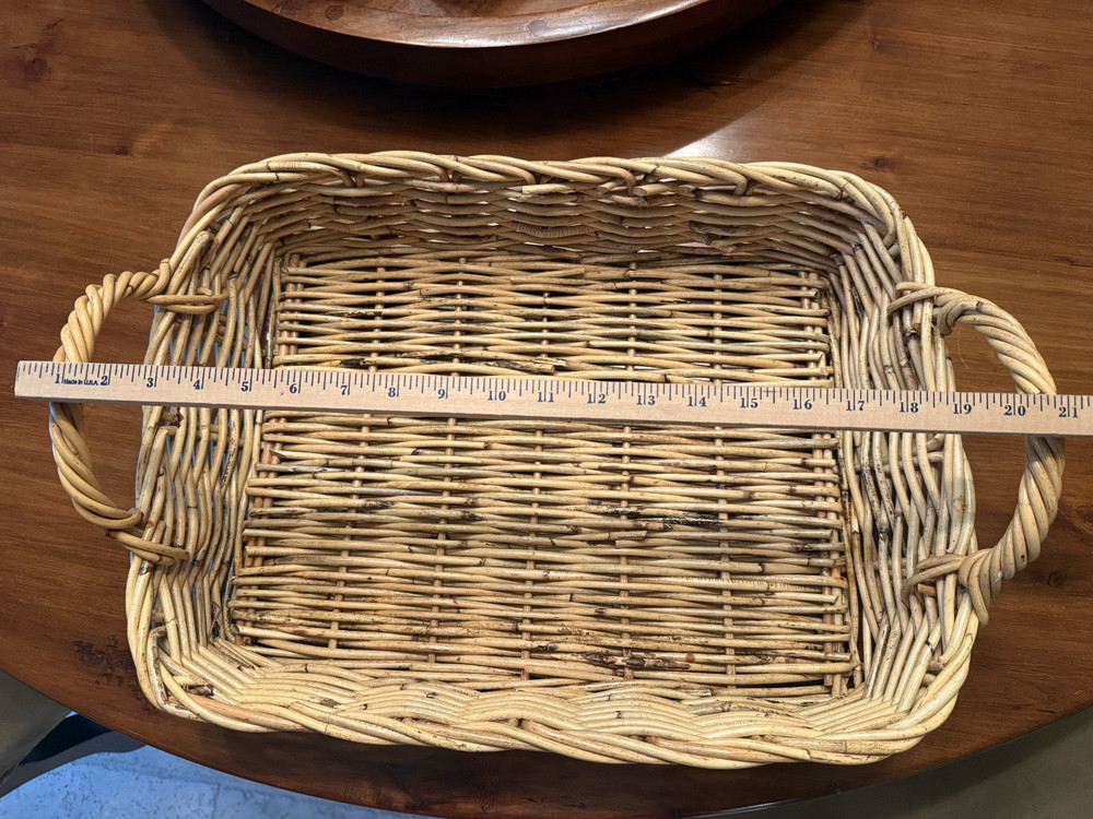 Large Rectangular Basket Wicker Rattan Tray with Handles 21x14x3.5"