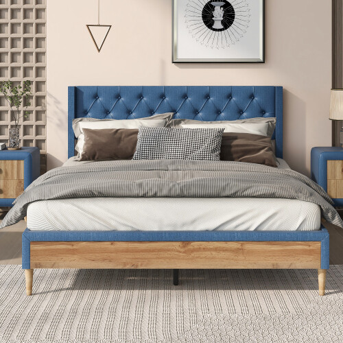 Full Queen Size Bedroom Sets Upholstered Platform Bed Frames Nightstands Bench