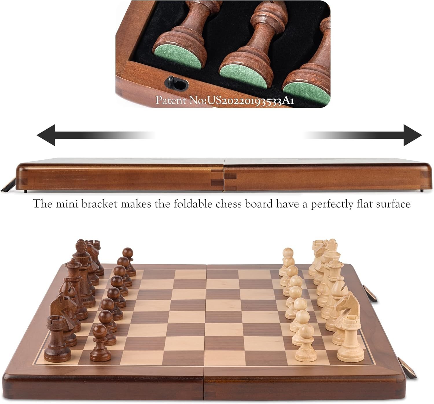 15" Magnetic Wooden Chess Set – Handmade Staunton Pieces, Folding Travel Board