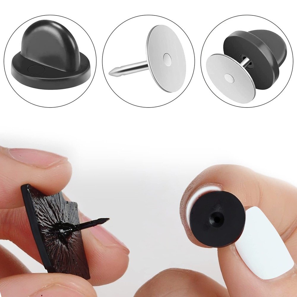 150Pcs Black Rubber Pin Backs Locking, Locking Pin Backs with Storage Case, P...