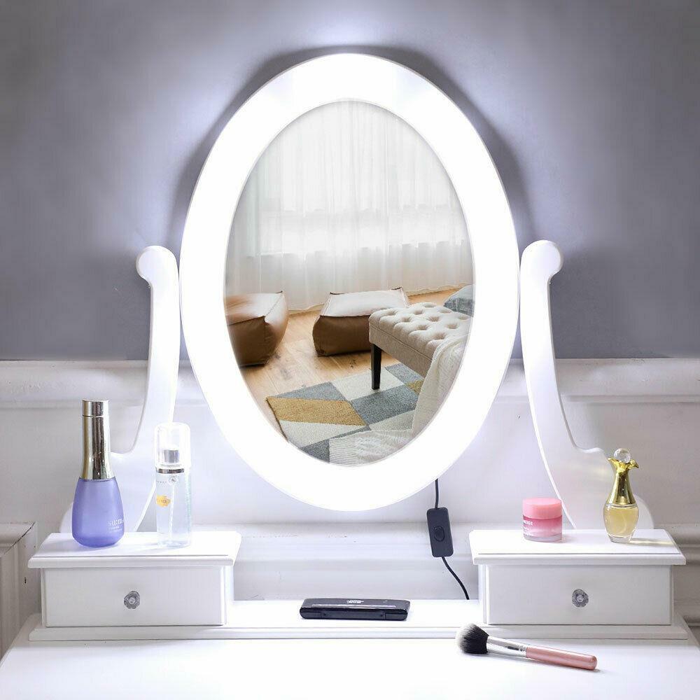 LED Makeup Vanity Table Set with 10 Lights Mirror and 5 Drawers Dressing Desk
