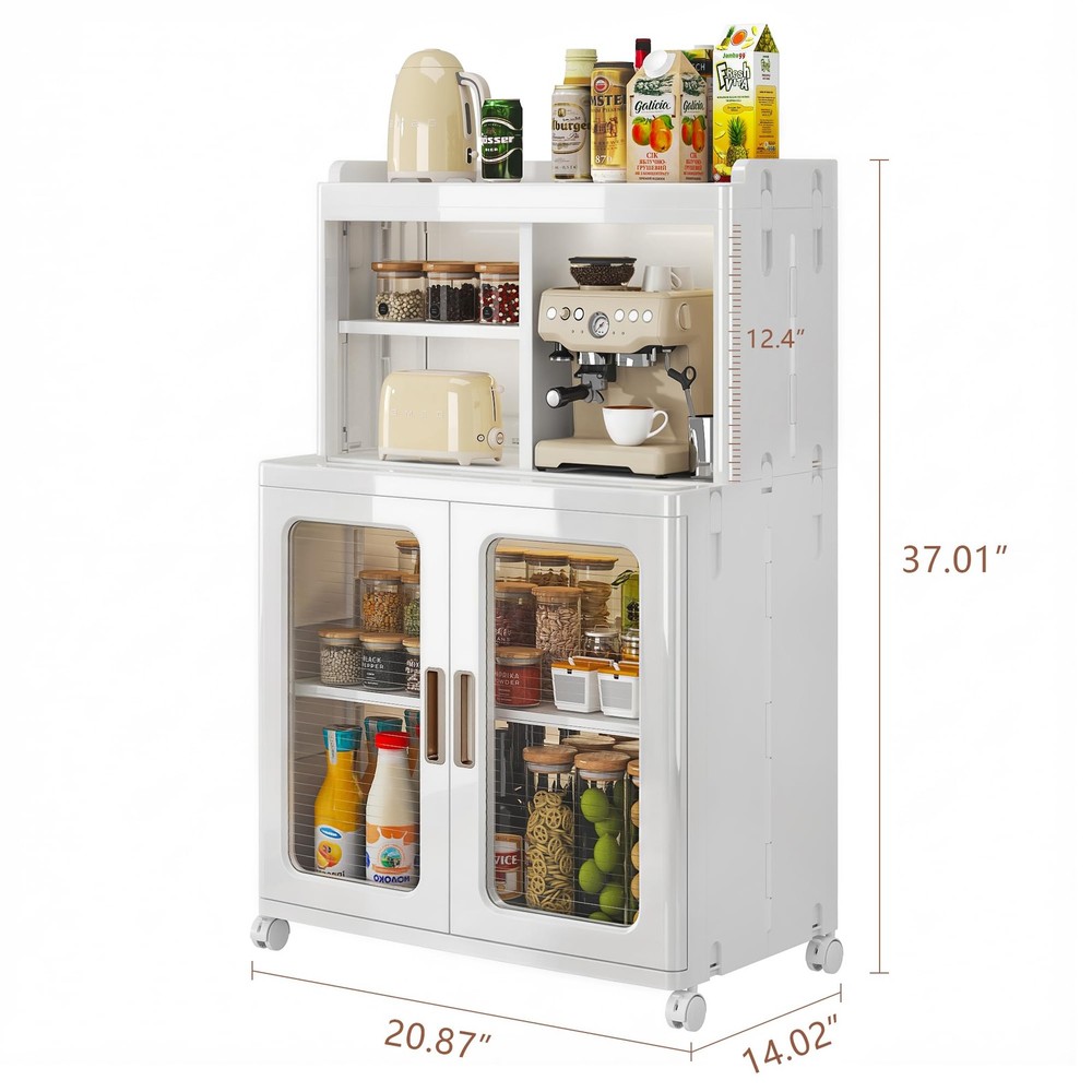 Foldable Plastic Sideboard Cabinet with Adjustable Shelves, Waterproof Buffet...