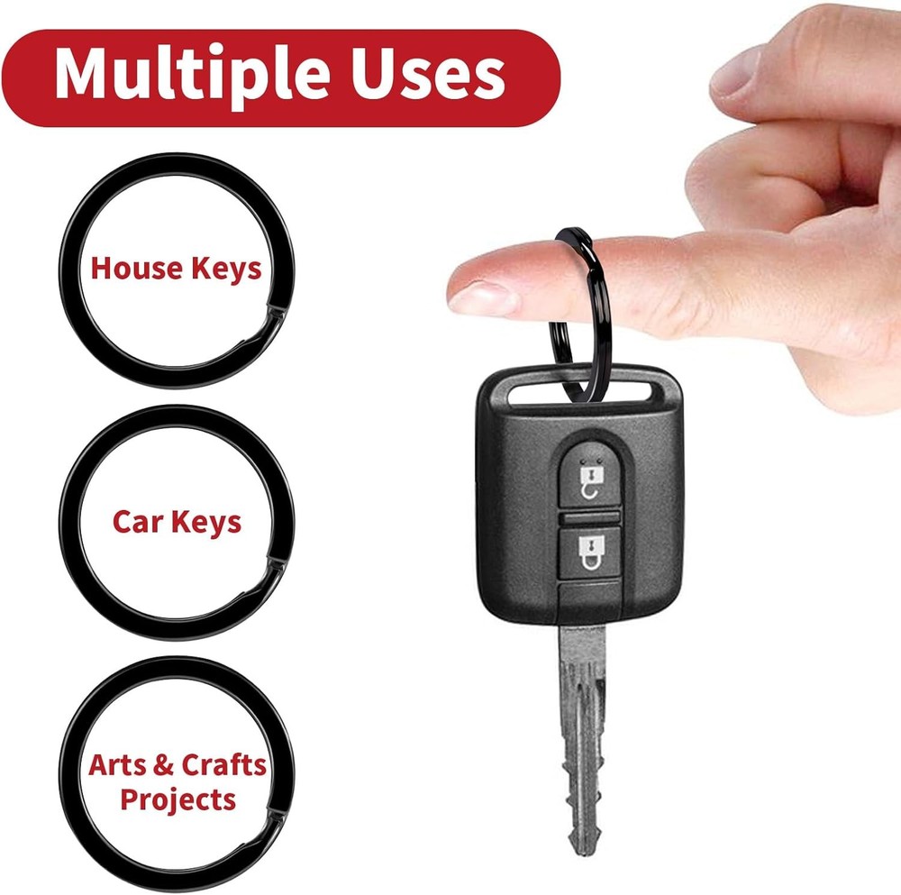 40 Pack Black Key Ring Keychain Assorted in 4 Sizes Metal Round Split Key Chains