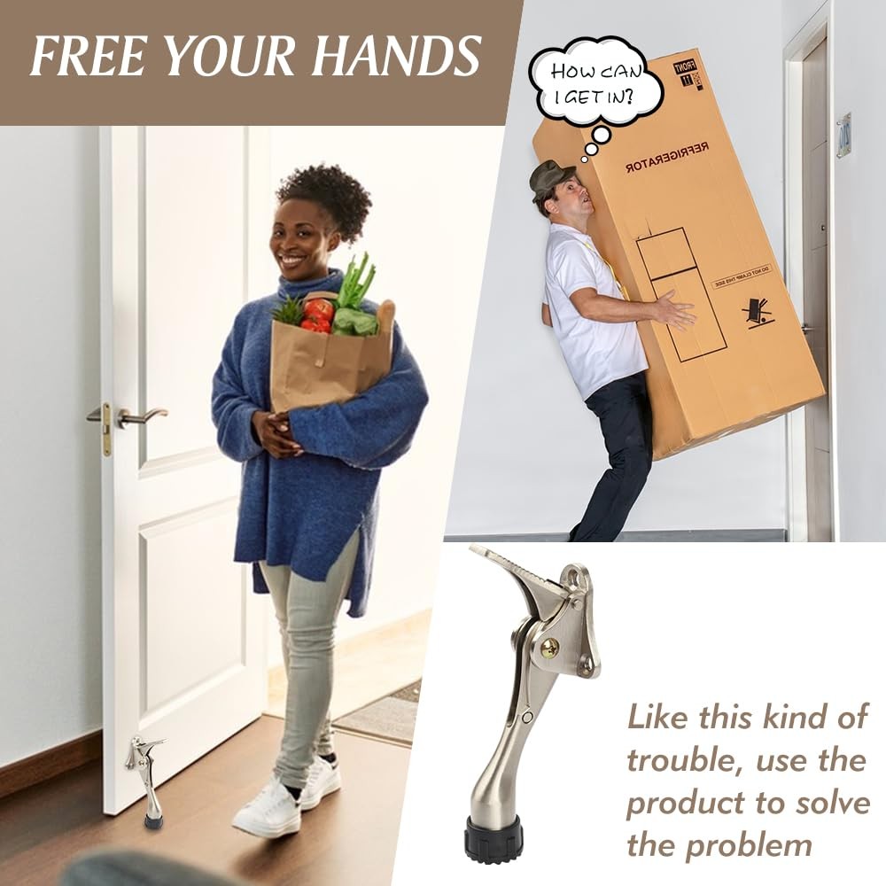 2-Pack 4 inch Kickdown Door Stopper One Touch Adjustable Height White