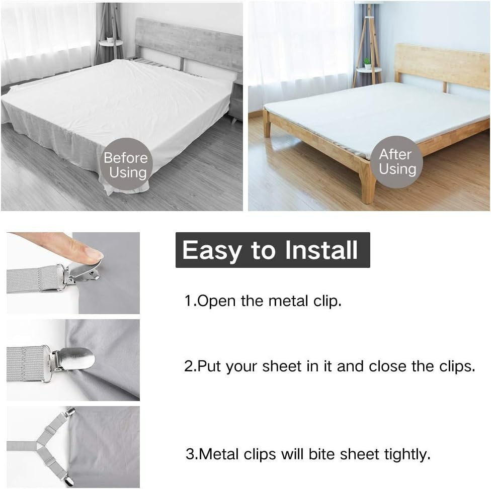 Bed Sheet Holders, 4 pcs Adjustable Fitted for Bed Corner, bedsheet Holder Cl...