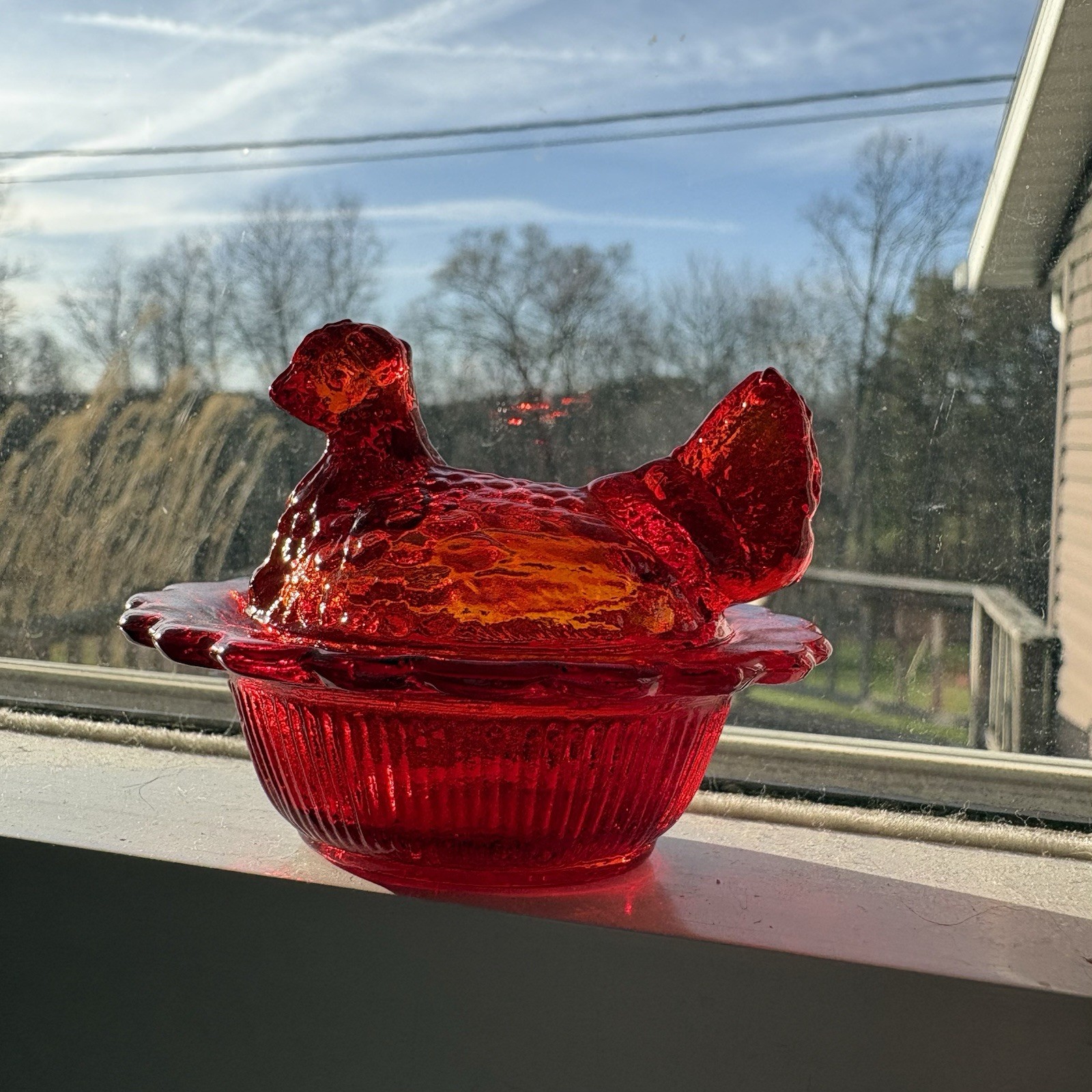 GLOWER New Mosser Glass Mini Hen on Nest in ruby red HON GORGEOUS