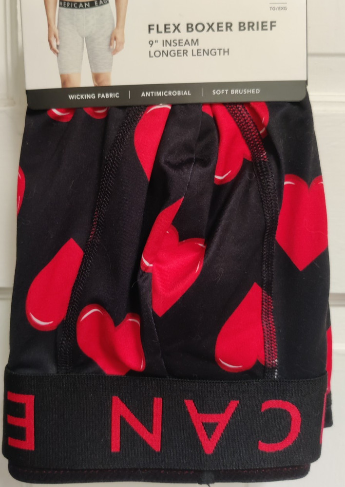 American Eagle 9" Flex Boxer Brief  Black/Red Hearts  NEW