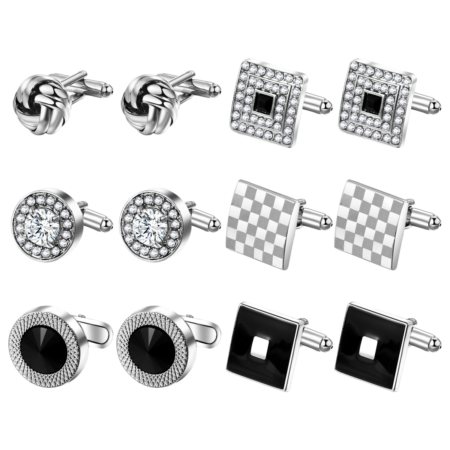 6 Pairs Men's Square Round Cufflinks Set Business Wedding Anniversary Cufflinks