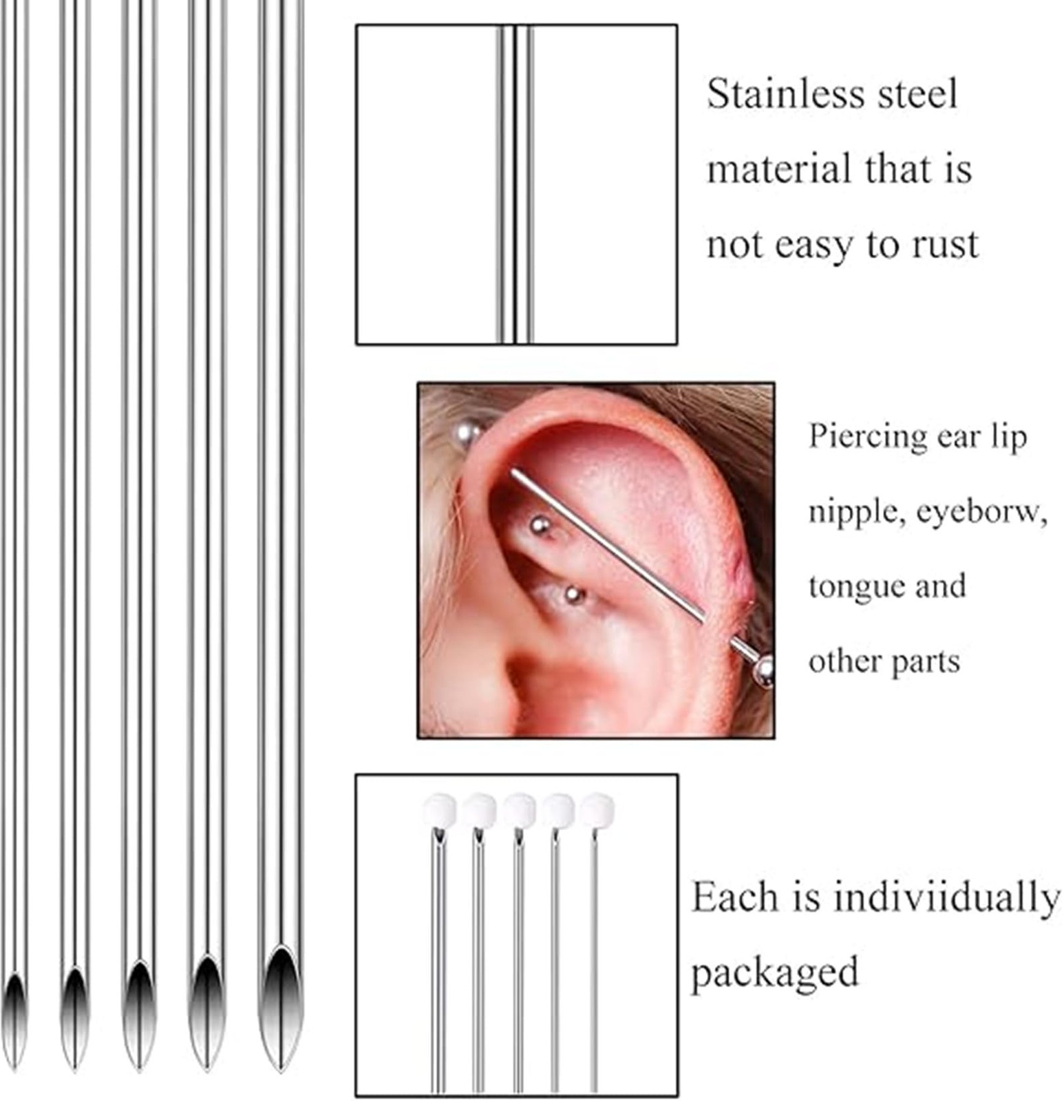 Body Piercing Kit 42pcs Piercing Needles Clamps Kit Mix Needles 12G 14G 16G ...