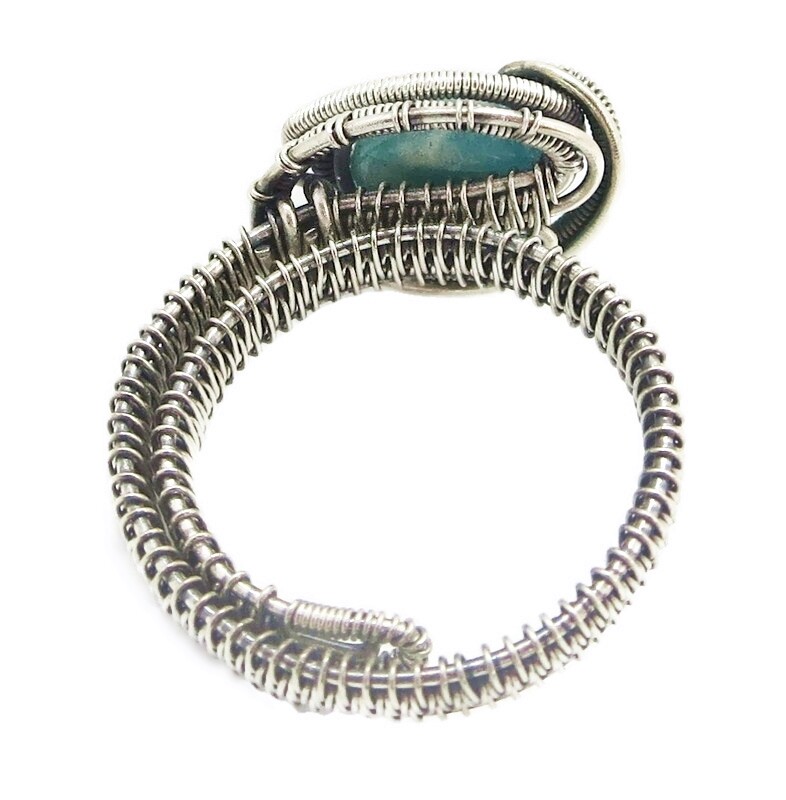 Adjustable Amazonite Wire-Wrapped Ring in Sterling Silver