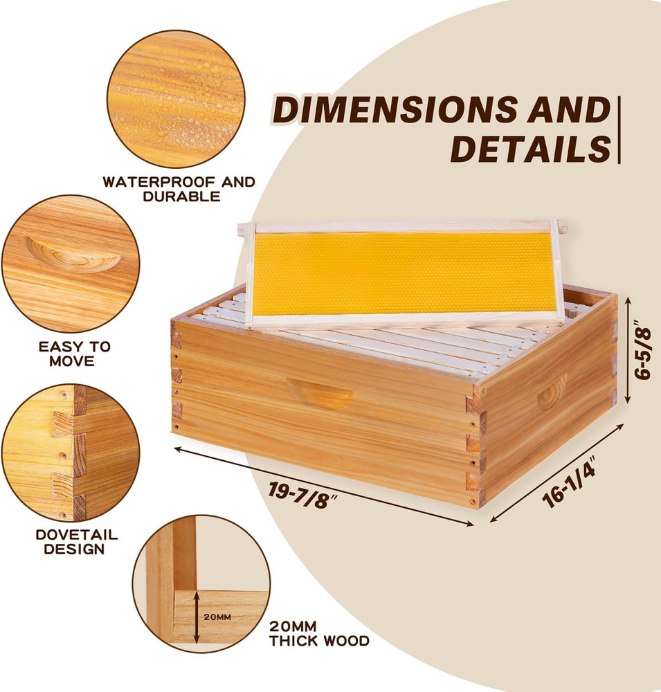 10-Frame Langstroth Bee Hive Complete Bee Hive Kit Beeswax Coated Include Beehiv