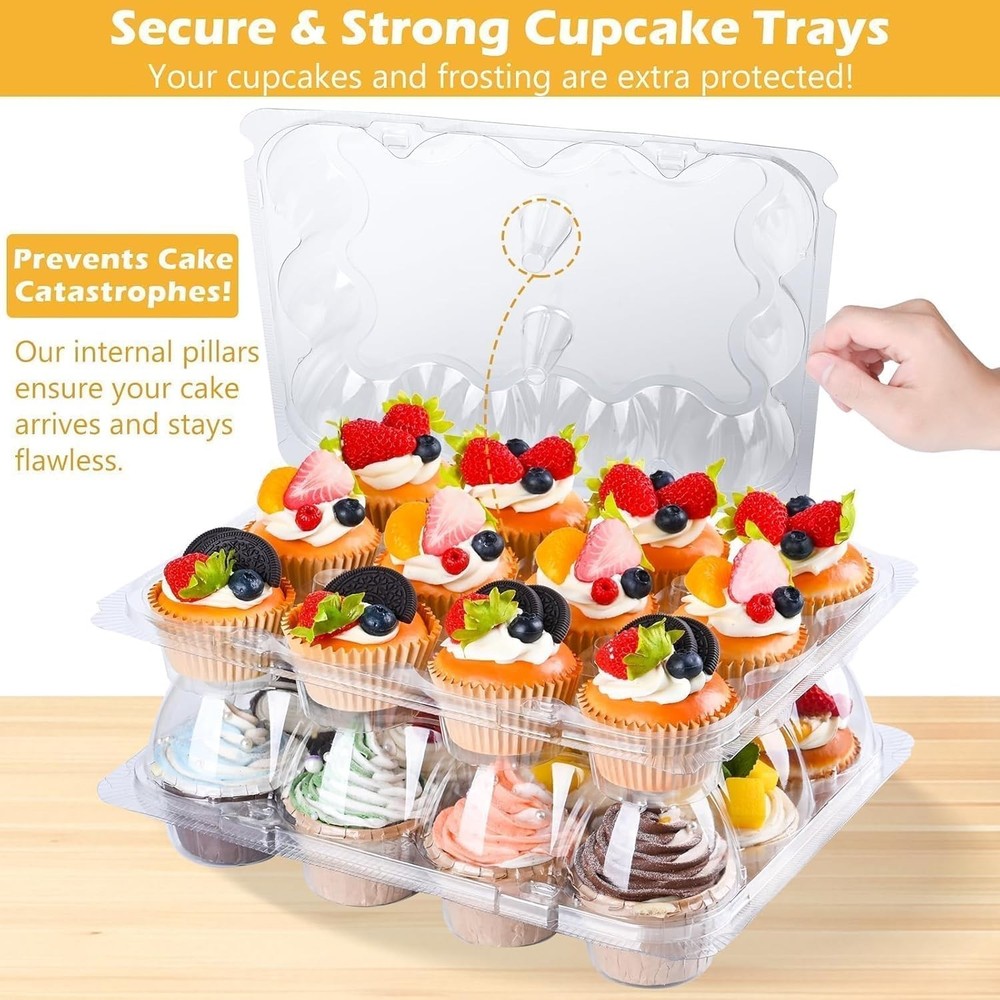 Plastic Cupcake Containers 12 Count 12 Sets, Stackable Cupcake Boxes Holders ...