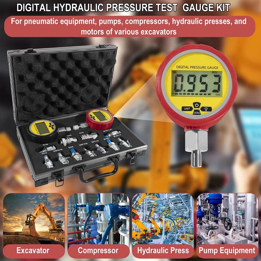 70M Digital Hydraulic Pressure Test Kit-2 Gauge 11 Coupling 2 Hose for Excavator
