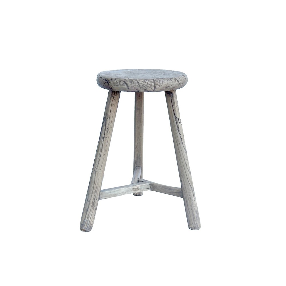 Rustic Raw Rough Wood Grain Round Top Tri-Legs Stool Side Table ws4570