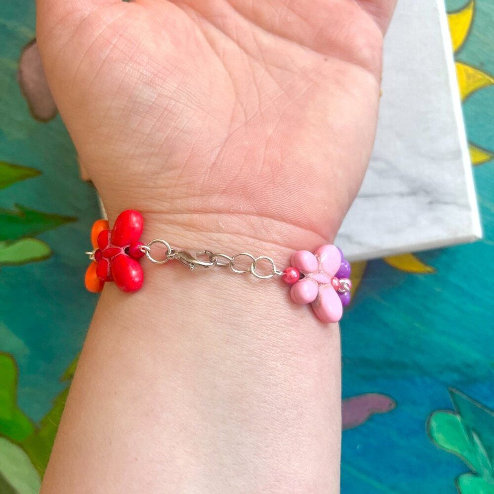 Rainbow Butterfly Bead Chain Bracelet