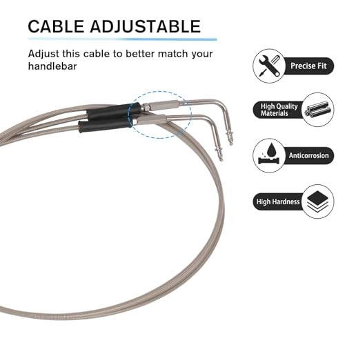 Motorcycle Throttle Idle Cable Braided Wire Kit Compatible with 47"/1.2M
