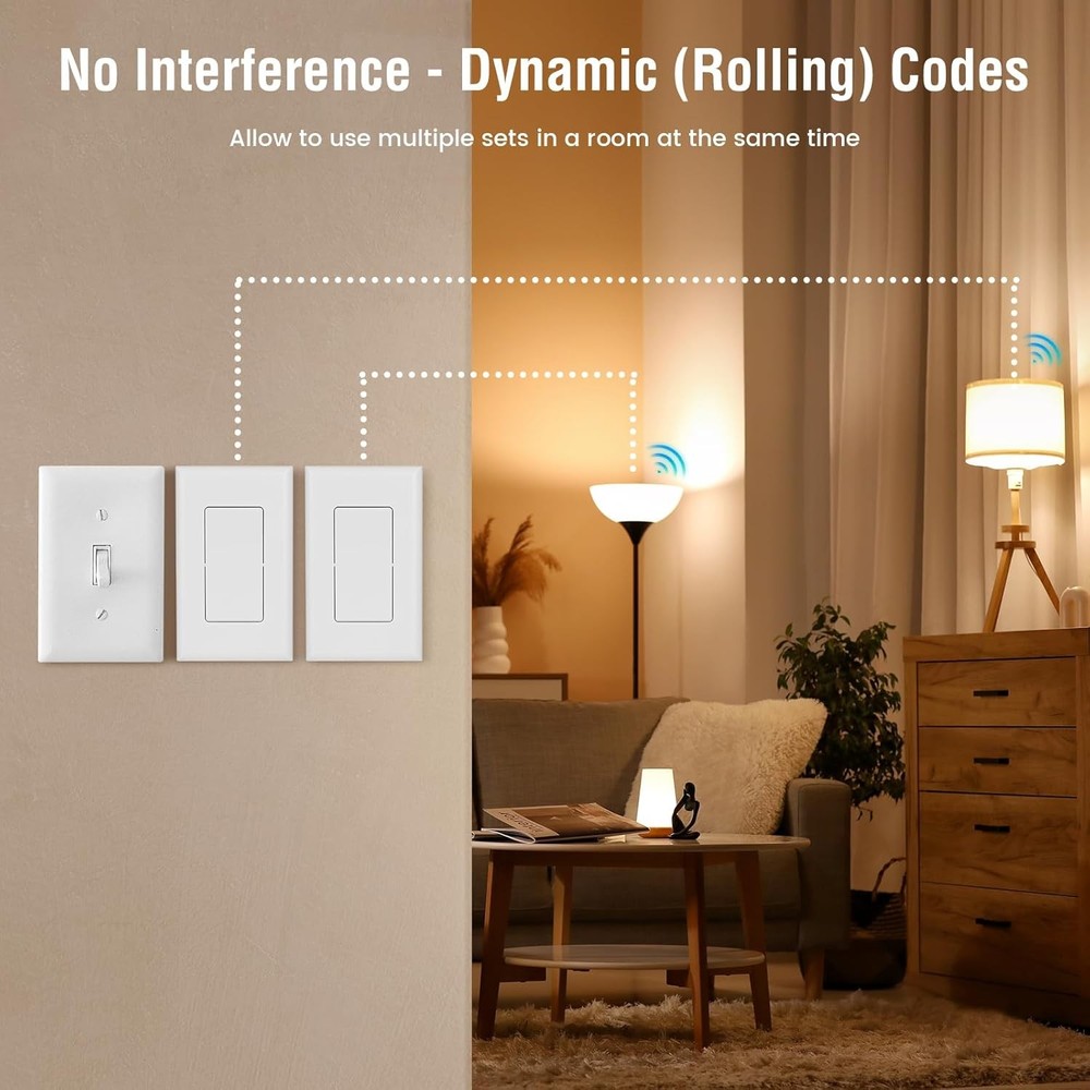 Wireless Wall Switch Remote Control Outlet, No Wiring Needed, 100ft RF Range
