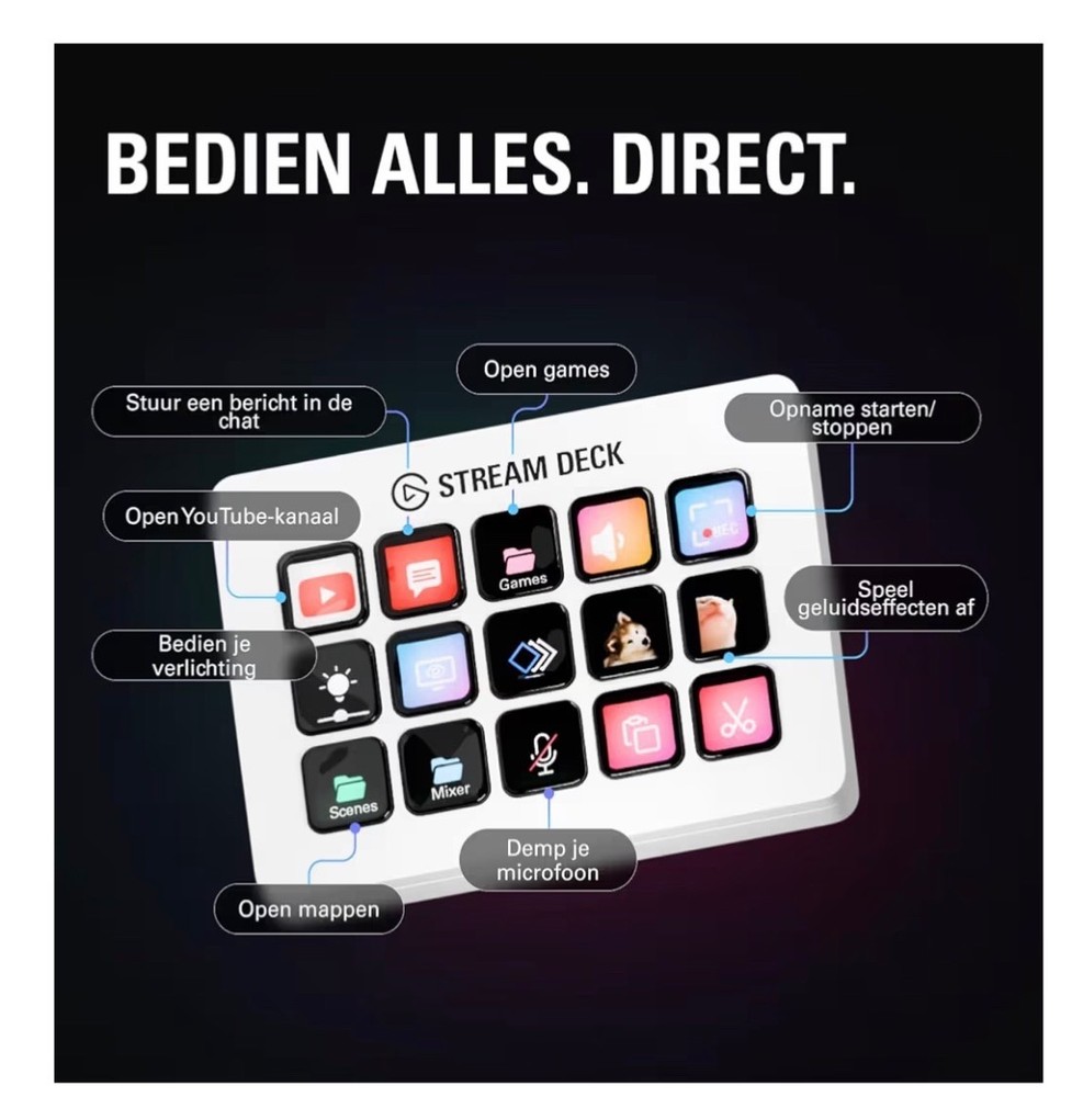 Stream Deck MK.2 White – Studio Controller, 15 macro keys, trigger actions in ap